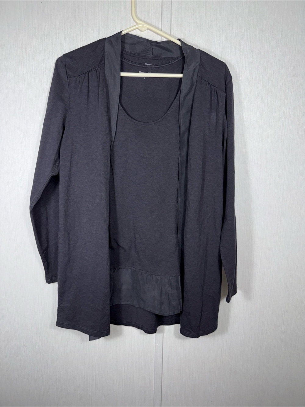 Garnett Hill Charcoal Gray S Silk/Cotton Cardigan/tank set, boho  lagenlook